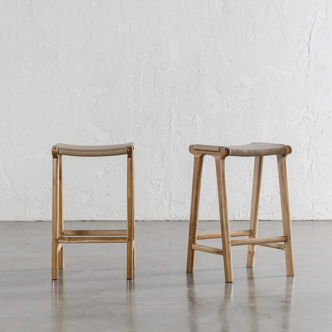 PRE ORDER  |  MALAND SOLID HIDE LEATHER COUNTER STOOL  |  LIGHT TAUPE LEATHER HIDE