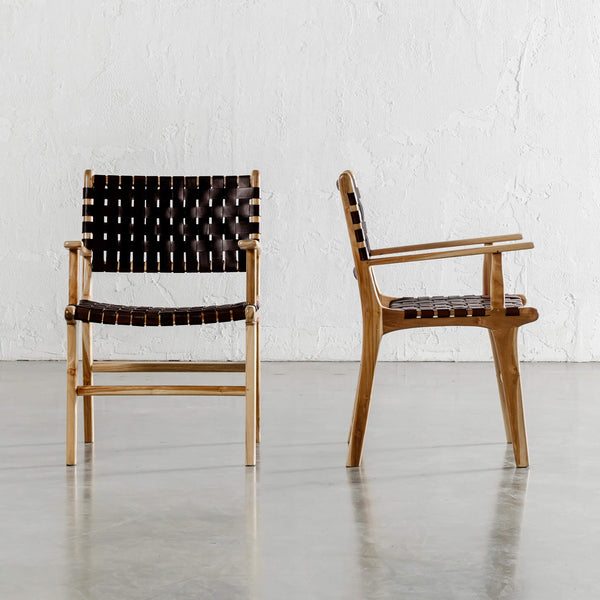 MALAND WOVEN LEATHER CARVER CHAIR | BLACK LEATHER HIDE