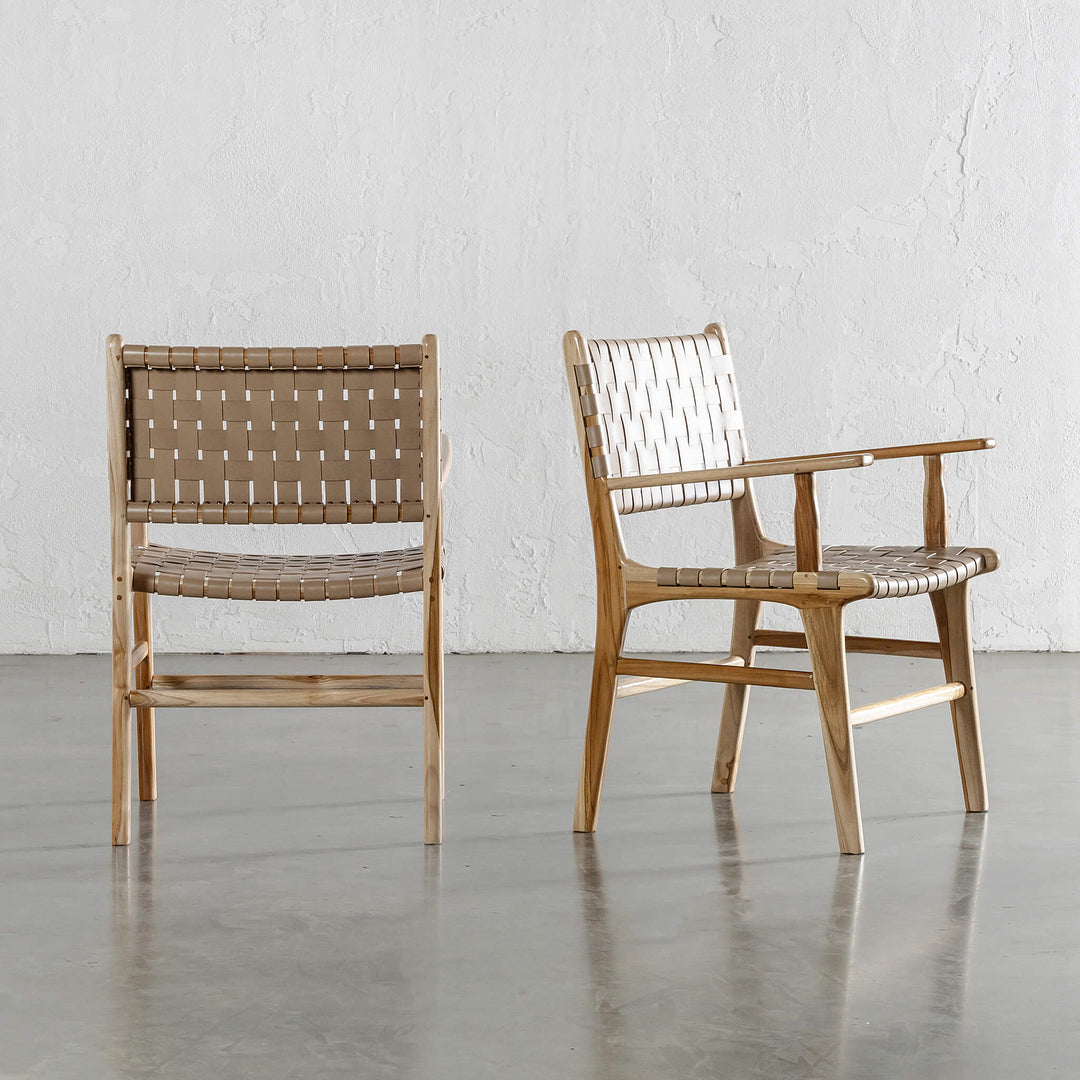 MALAND WOVEN LEATHER CARVER CHAIR  |  LIGHT TAUPE LEATHER HIDE