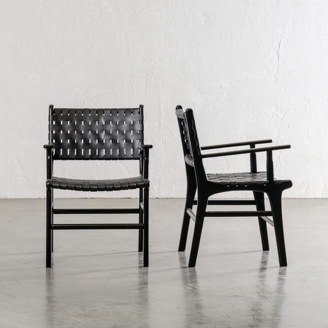PRE ORDER  |  MALAND WOVEN LEATHER CARVER CHAIR  |  BLACK ON BLACK