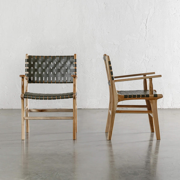 MALAND WOVEN LEATHER CARVER CHAIR | OLIVE LEATHER HIDE