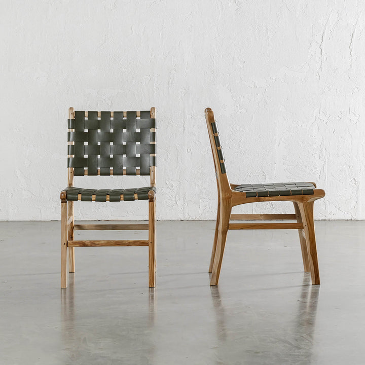 MALAND WOVEN LEATHER DINING CHAIR | BUNDLE + SAVE | OLIVE LEATHER HIDE
