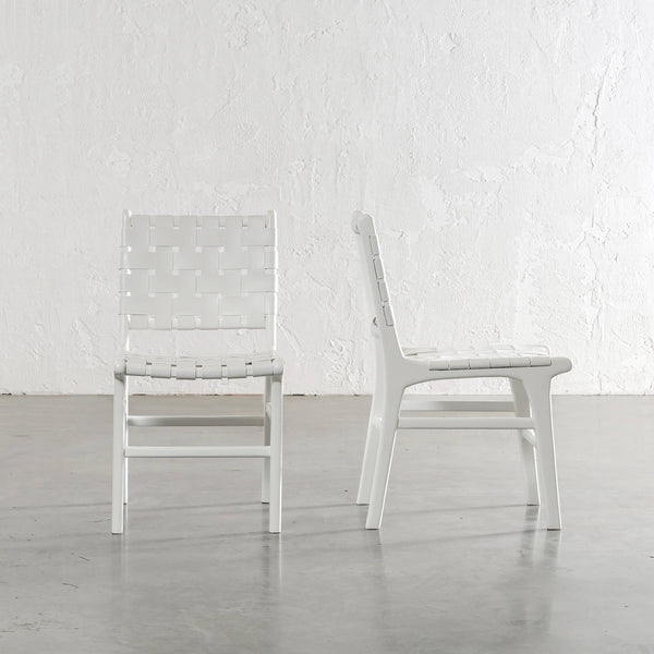 MALAND WOVEN LEATHER DINING CHAIR | BUNDLE + SAVE | WHITE ON WHITE LEATHER HIDE