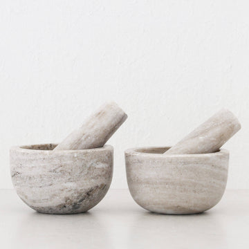 MARA MARBLE MORTAR + PESTLE BUNDLE X2 | BEIGE MARBLE