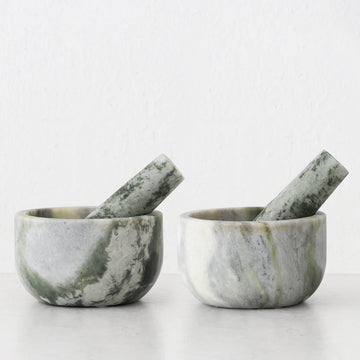 MARA MARBLE MORTAR + PESTLE BUNDLE X2 | GREEN MARBLE