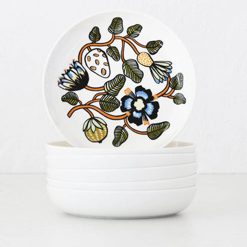 MARIMEKKO | TIARA OIVA DEEP PLATE 20.5CM BUNDLE X6 | WHITE + WARM ORANGE + GREEN