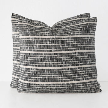 MARZANO HAND WOVEN CUSHION BUNDLE X2 | 60X60CM | BLACK NOIR + NATURAL STRIPE