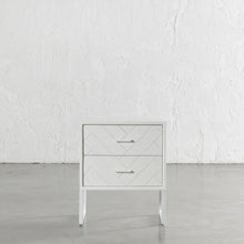 MAXIM PARQUETRY HERRINGBONE BEDSIDE TABLE  | 2 DRAWERS | WHITE
