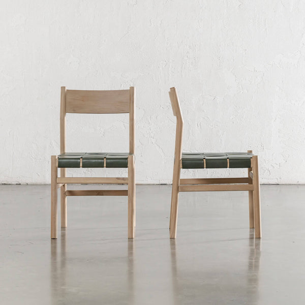 MONTERO WOVEN LEATHER DINING CHAIRS | BUNDLE + SAVE | OLIVE LEATHER HIDE
