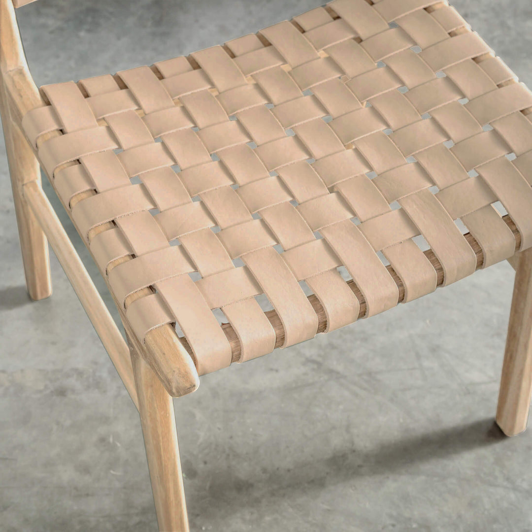 PRE ORDER  |  MALAND CONTEMPO WOVEN LEATHER DINING CHAIR  |  BLONDE WOOD + TOASTED ALMOND LEATHER HIDE
