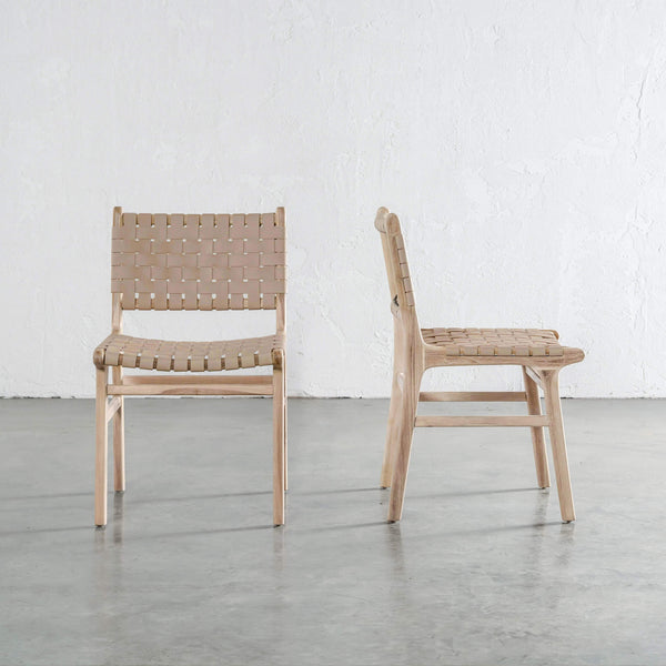 MALAND CONTEMPO WOVEN LEATHER DINING CHAIR | BLONDE WOOD + TOASTED ALMOND LEATHER HIDE