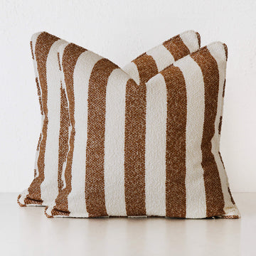 NAPOLI CUSHION BUNDLE X2 | 60X60 | BURNT CARAMEL + BONE STRIPE