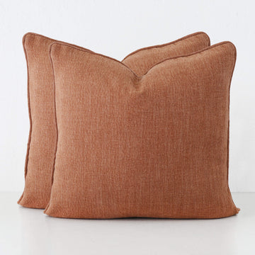 PANTANO LINEN WEAVE CUSHION BUNDLE X2 | 60X60 | FIRED EARTH TERRA