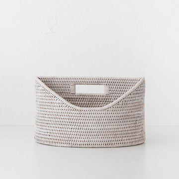 PAUME RATTAN MAGAZINE HOLDER | WHITE WASH RATTAN