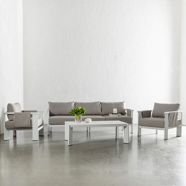 PALOMA CONTEMPO OUTDOOR 4 PIECE LOUNGE BUNDLE | WHITE ALUMINIUM FRAME