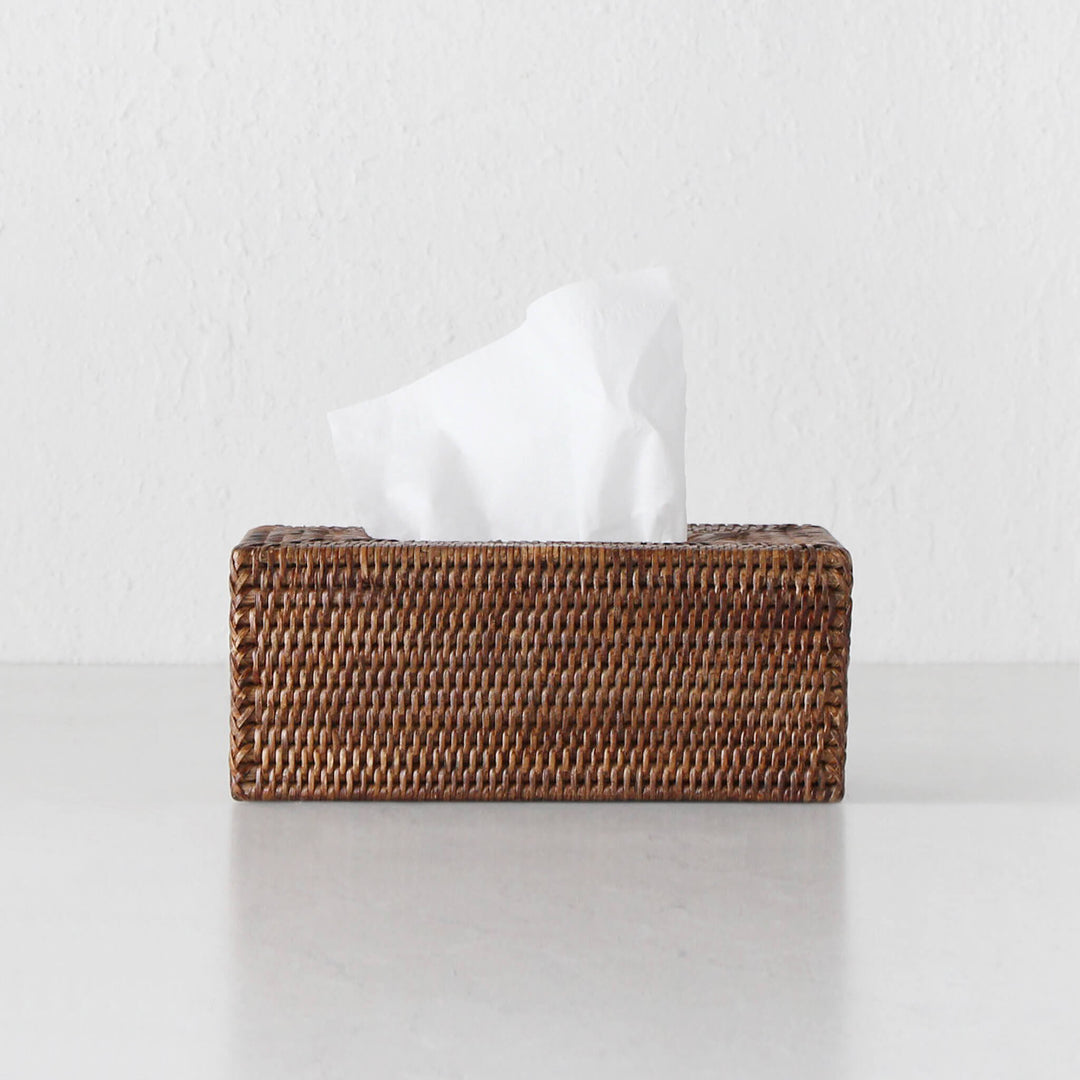 PAUME RATTAN TISSUE BOX COVER  |  RECTANGLE  | ANTIQUE BROWN