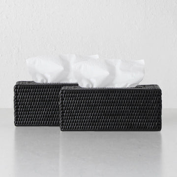 PAUME RATTAN TISSUE BOX COVER | RECTANGLE | BLACK | BUNDLE X2