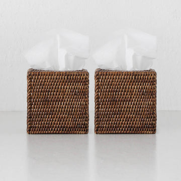 PAUME RATTAN TISSUE BOX COVER | SQUARE | ANTIQUE BROWN | BUNDLE X2
