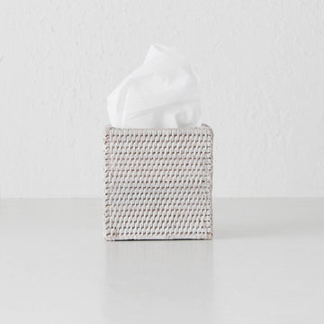 PAUME RATTAN TISSUE BOX COVER | SQUARE | WHITE WASH