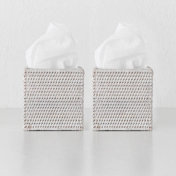 PAUME RATTAN TISSUE BOX COVER | SQUARE | WHITE WASH | BUNDLE X2