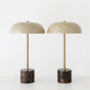 SAN LOURENCA MARBLE TABLE LAMP BUNDLE X2 | TAUPE SHADE + MOCHA MARBLE