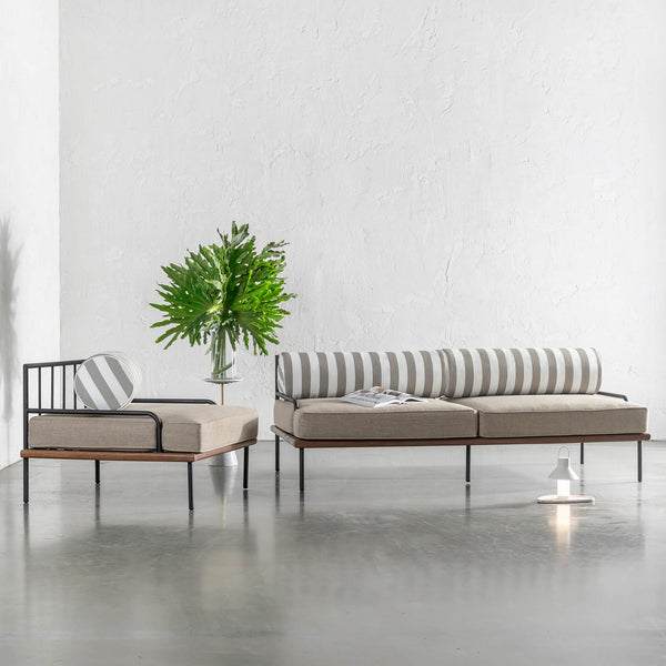 SAN ANDREAS 3 SEATER OUTDOOR SOFA + ARMCHAIR BUNDLE | BALSA STONE + WHITE SEASIDE STRIPE