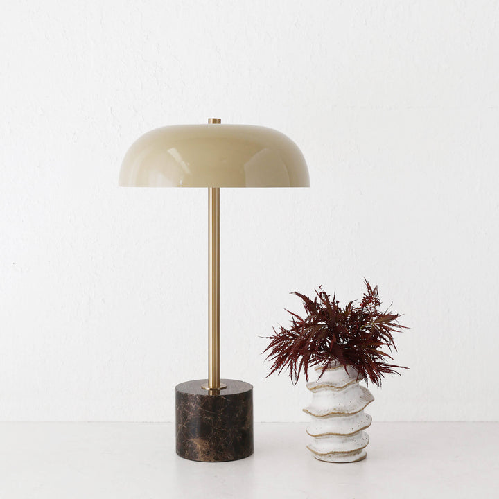 SAN LOURENCA MARBLE TABLE LAMP | TAUPE SHADE + MOCHA MARBLE