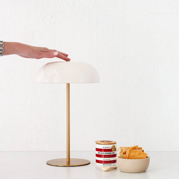 SAO MARTINHO DOME LED RECHARGEABLE LAMP | 35CM | OFF WHITE + ANTIQUE BRASS