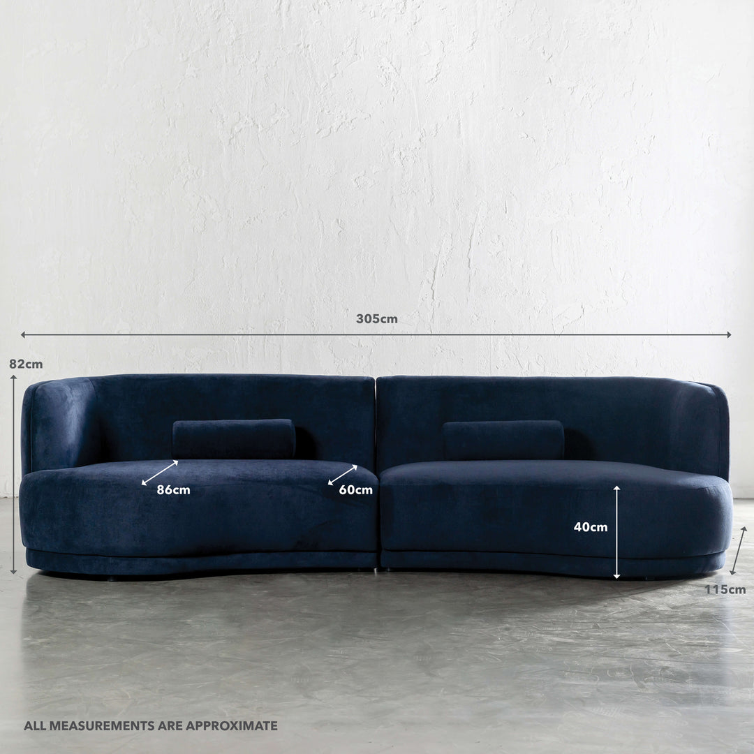 SAUVEUSE ROUNDED 4 SEATER SOFA  |  COMMANDES NAVY TEXTURED VELOUR
