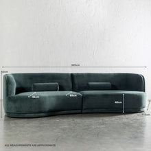 SAUVEUSE ROUNDED 4 SEATER SOFA | PHARAOH GREEN TEXTURED VELOUR | MEASUREMENTS