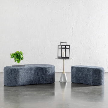 SEVILLA ORGANIC BEAN OTTOMAN BENCH BUNDLE X2 | 80CM + 120CM | REEF NAVY BOUCLE