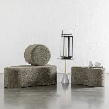 SEVILLA ORGANIC OTTOMAN BUNDLE X3 | ROUND OTTOMAN + 2 X BEAN BENCHES | MANGROVE OLIVE BOUCLE