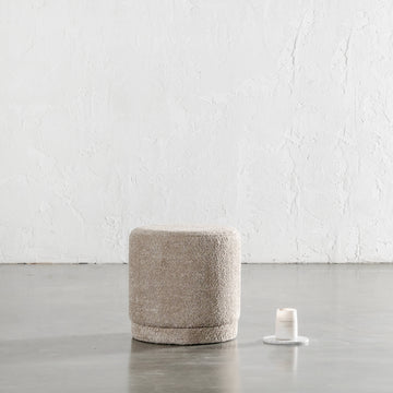 SEVILLA ORGANIC ROUND OTTOMAN | SAHARA DUNE BOUCLE