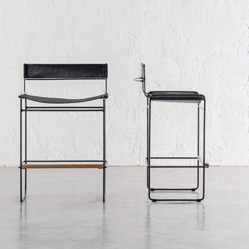 TARO BLACK LEATHER BAR CHAIR | BLACK STEEL FRAME