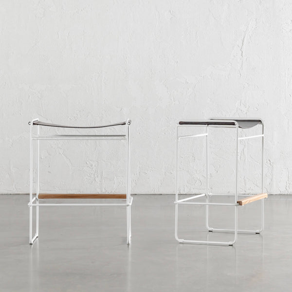 TARO EXPRESSO LEATHER COUNTER STOOL | WHITE STEEL FRAME