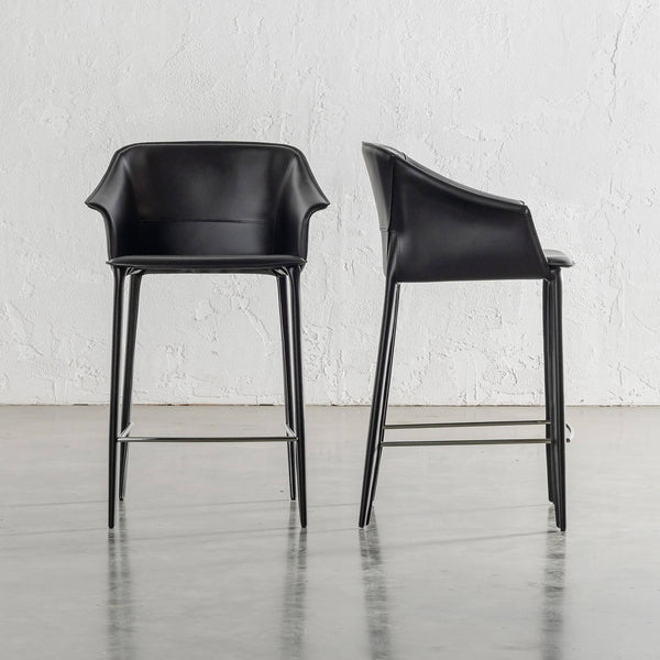 TREGOR MID CENTURY VEGAN LEATHER BAR CHAIR | NOIR BLACK