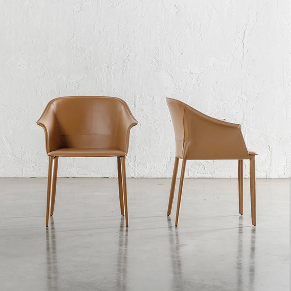 TREGOR MID CENTURY VEGAN LEATHER DINING CHAIR | SADDLE TAN