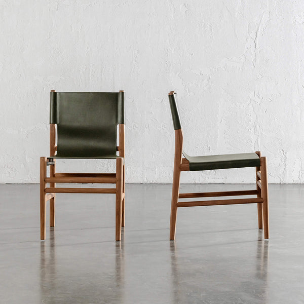 TRIENT LEATHER DINING CHAIR | OLIVE LEAF + BRUSHED TEAK