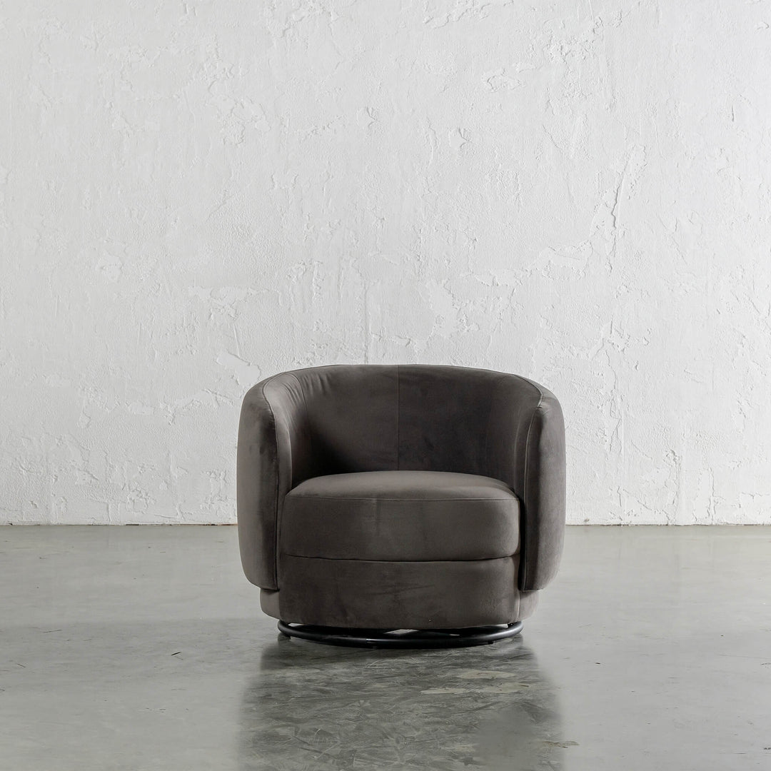 TRAVECY CURVED SWIVEL ARMCHAIR  |  NORSEWOOD SMOKE