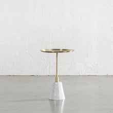VALENTA BRUSHED STAINLESS STEEL + CARRARA MARBLE SIDE TABLE | D40CM