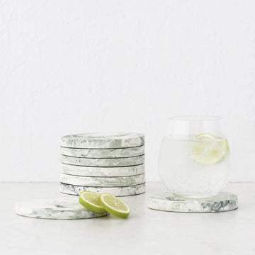 WESLEY RESIN PEBBLE COASTERS | SET OF 8 | SAGE