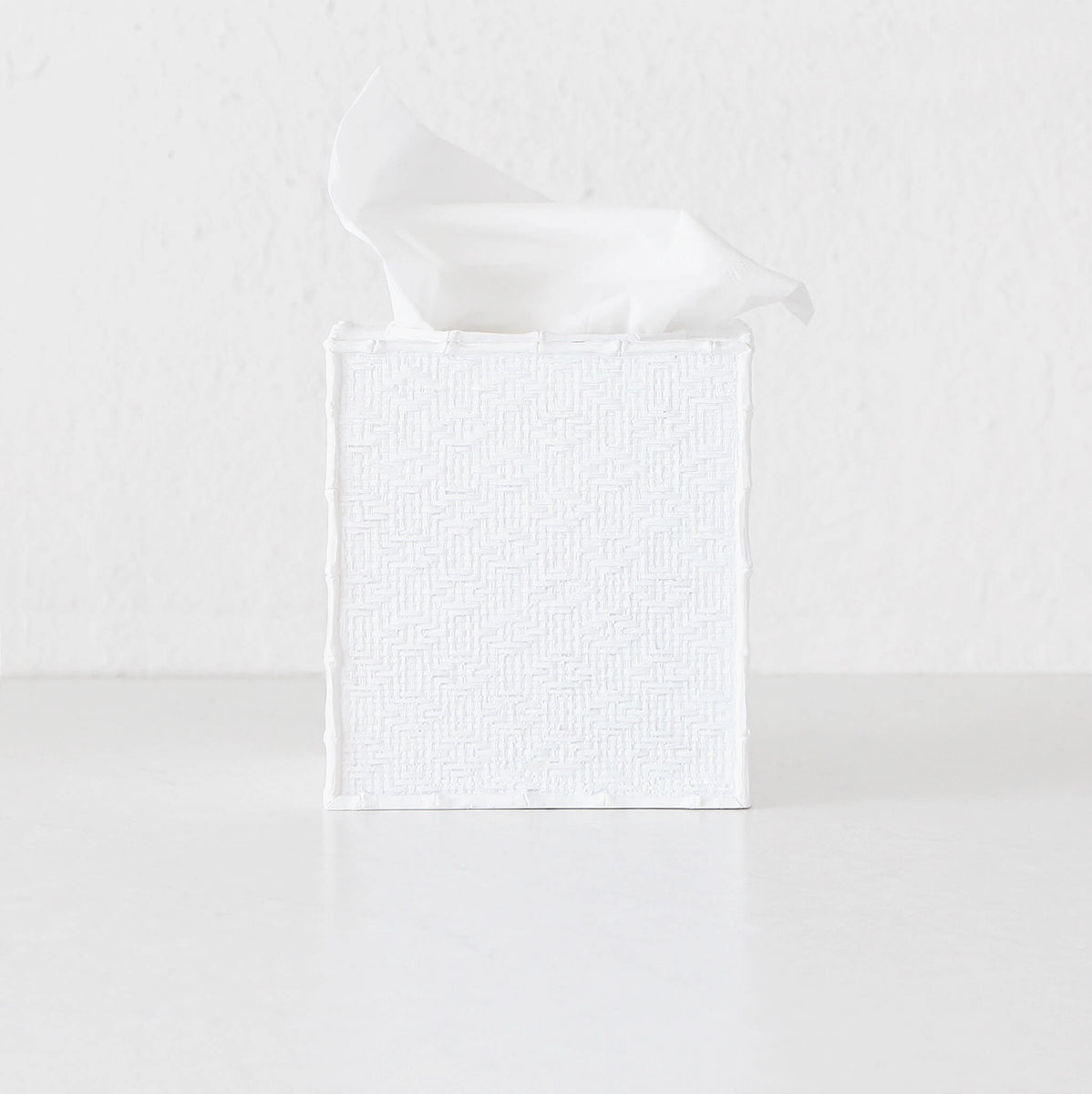 RAFFLES TISSUE BOX COVER SQUARE WHITE WEAVE Living By Design