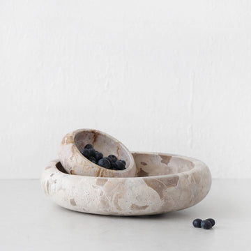 XENA ROUND MARBLE BOWL BUNDLE X2 | 12CM + 26CM | TAUPE MARBLE