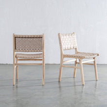 MALAND CONTEMPO WOVEN LEATHER DINING CHAIR  |  BLONDE WOOD + TOASTED ALMOND LEATHER HIDE