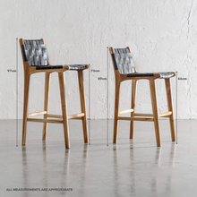 MALAND WOVEN LEATHER BAR CHAIRS  |  HIGH + LOW  |  BLACK LEATHER BAR STOOL WITH MEASUREMENTS
