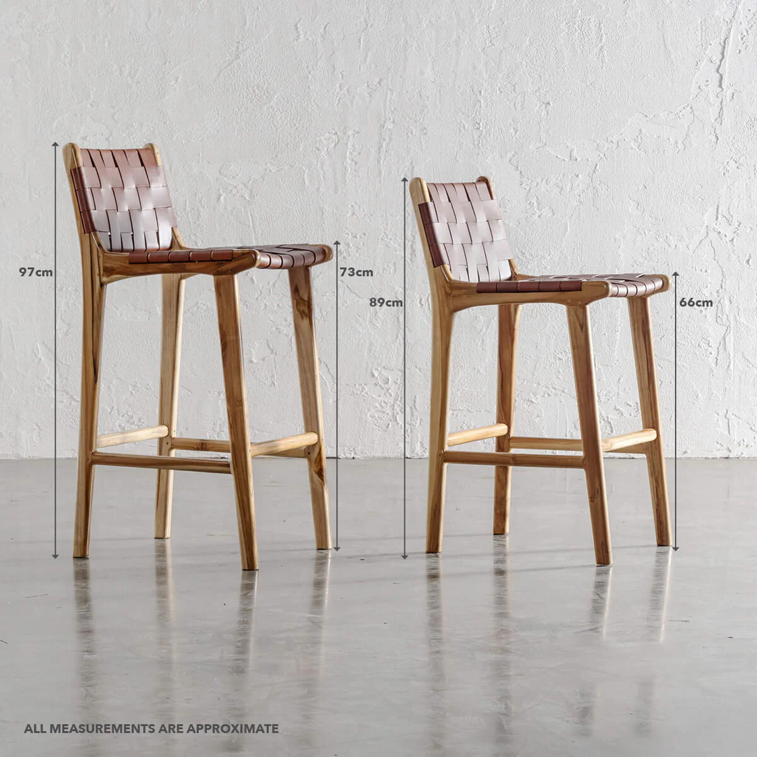 MALAND WOVEN LEATHER BAR CHAIR  |  HIGH + LOW  |  TAN LEATHER