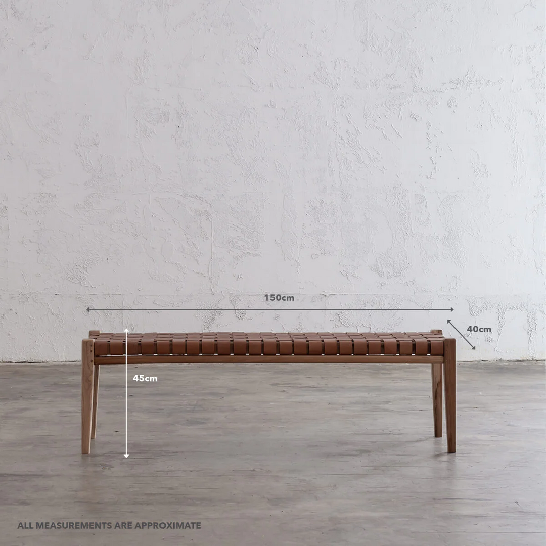 MALAND WOVEN LEATHER BENCH  |  TAN LEATHER HIDE
