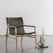 MALAND SLING LEATHER ARMCHAIR  |  OLIVE GREEN LEATHER
