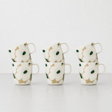 marimekko | unikko Oiva coffee mug 4dl Bundle x6 | White + Beige + Sand + Green