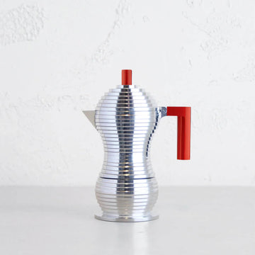 ALESSI | PULCINA ESPRESSO COFFEE MAKER | 3 CUP | RED HANDLE